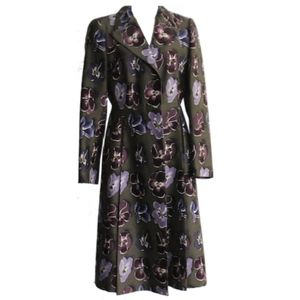 PRADA PURPLE PANSY BLOSSOM EARTH BROWN LONG COAT